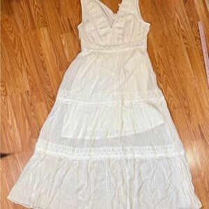 Rebellion White Boho Tiered Maxi Dress - Size L